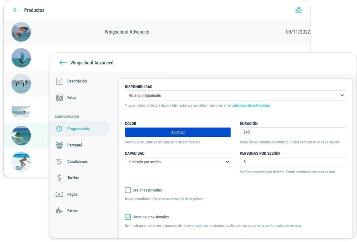 Control total de tarifes, disponibilitat i programació