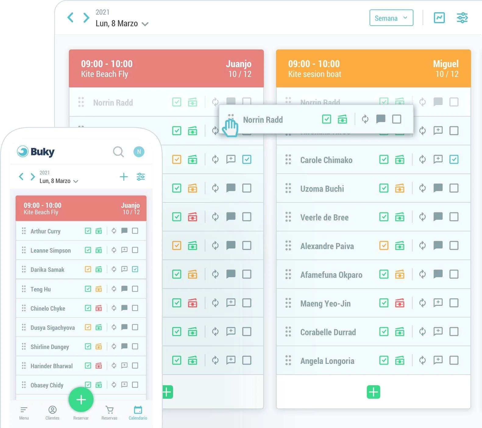 BukyApp Calendari de sessions de Kitesurf