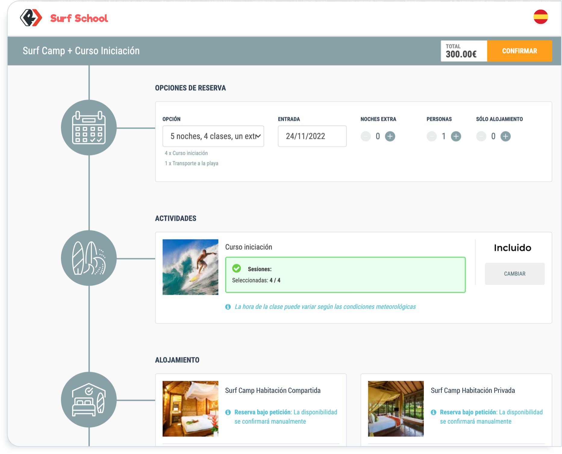 Merge your products, create packages and sell accommodation + surf lessons